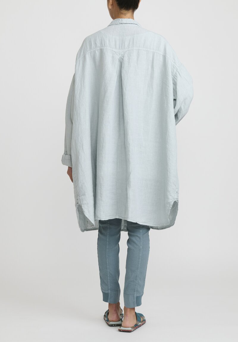 Rundholz Black Label Linen Oversized Button Up Tunic in Ice Blue