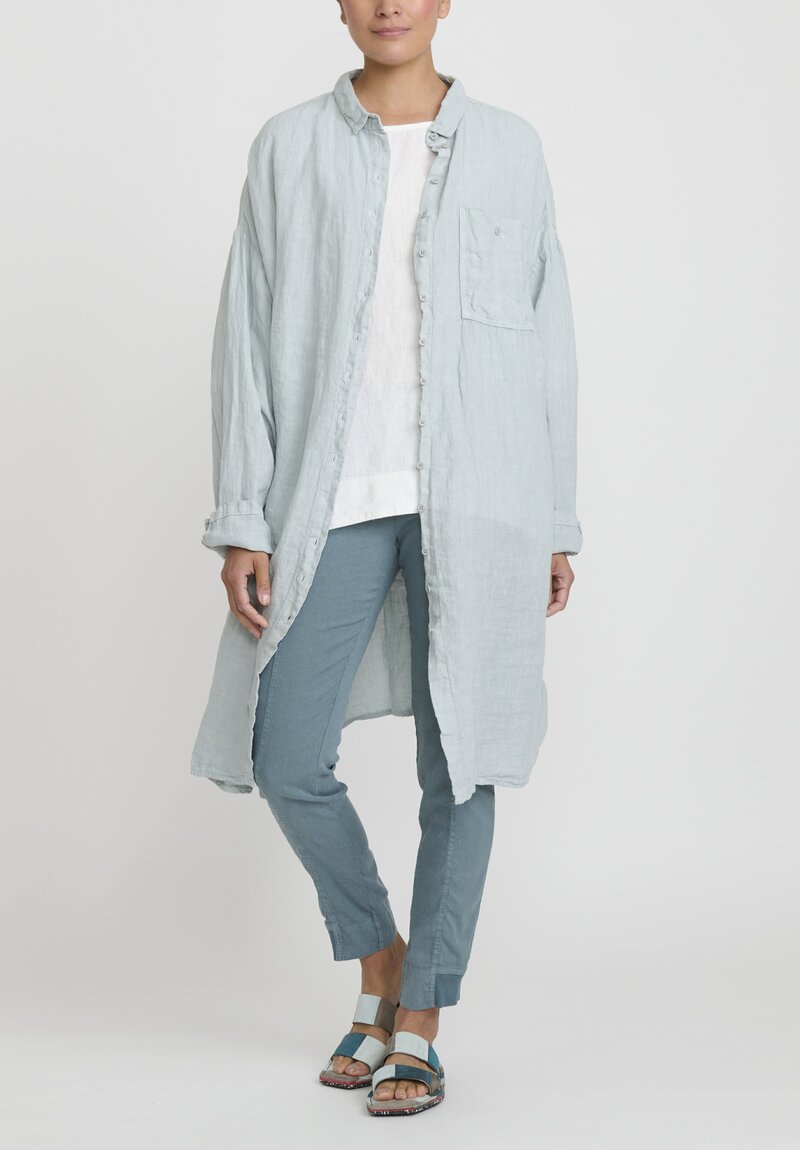 Rundholz Black Label Linen Oversized Button Up Tunic in Ice Blue