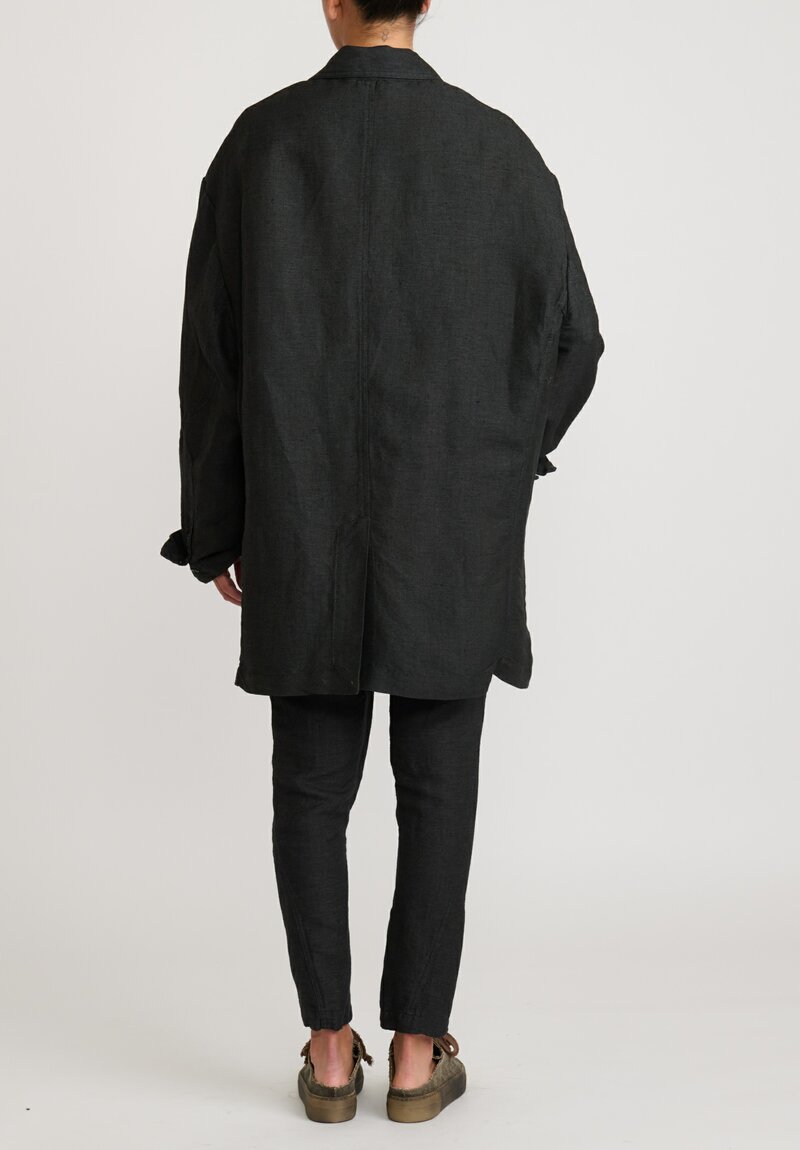 Rundholz Linen/Silk Oversized Menswear Jacket in Black	