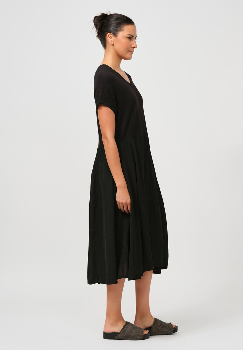 Rundholz Pleated T-Shirt Dress in Black	