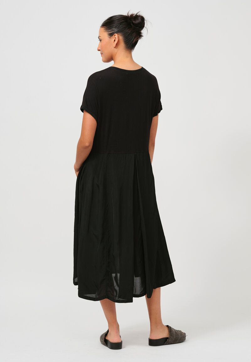 Rundholz Pleated T-Shirt Dress in Black	