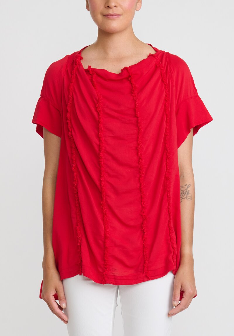 Rundholz Dip Frayed Seam Top in Red	