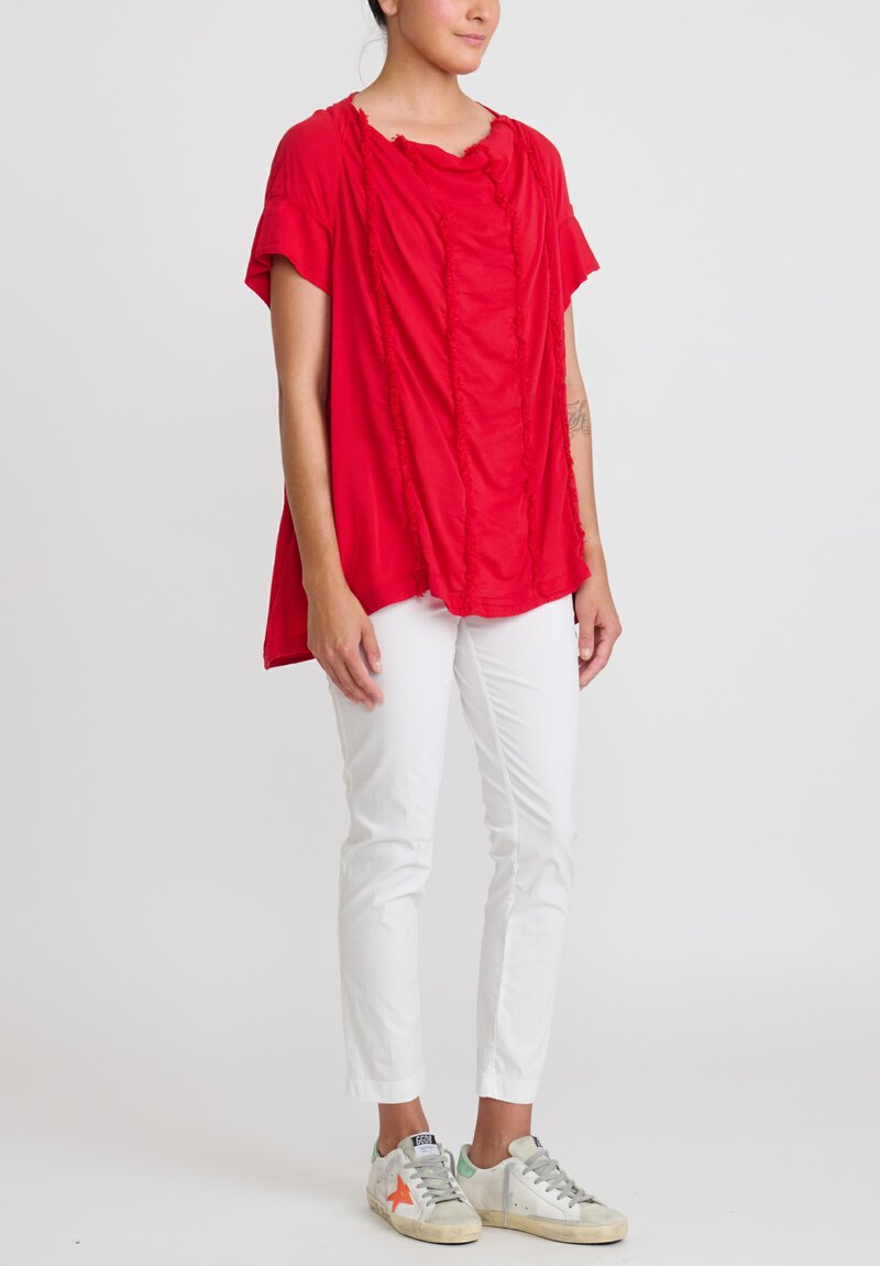 Rundholz Dip Frayed Seam Top in Red	