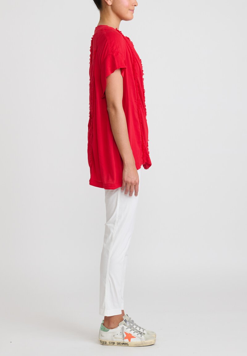 Rundholz Dip Frayed Seam Top in Red	