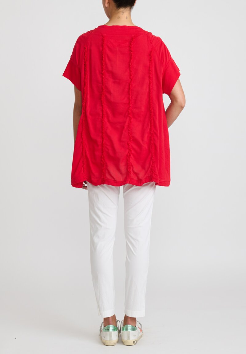 Rundholz Dip Frayed Seam Top in Red	