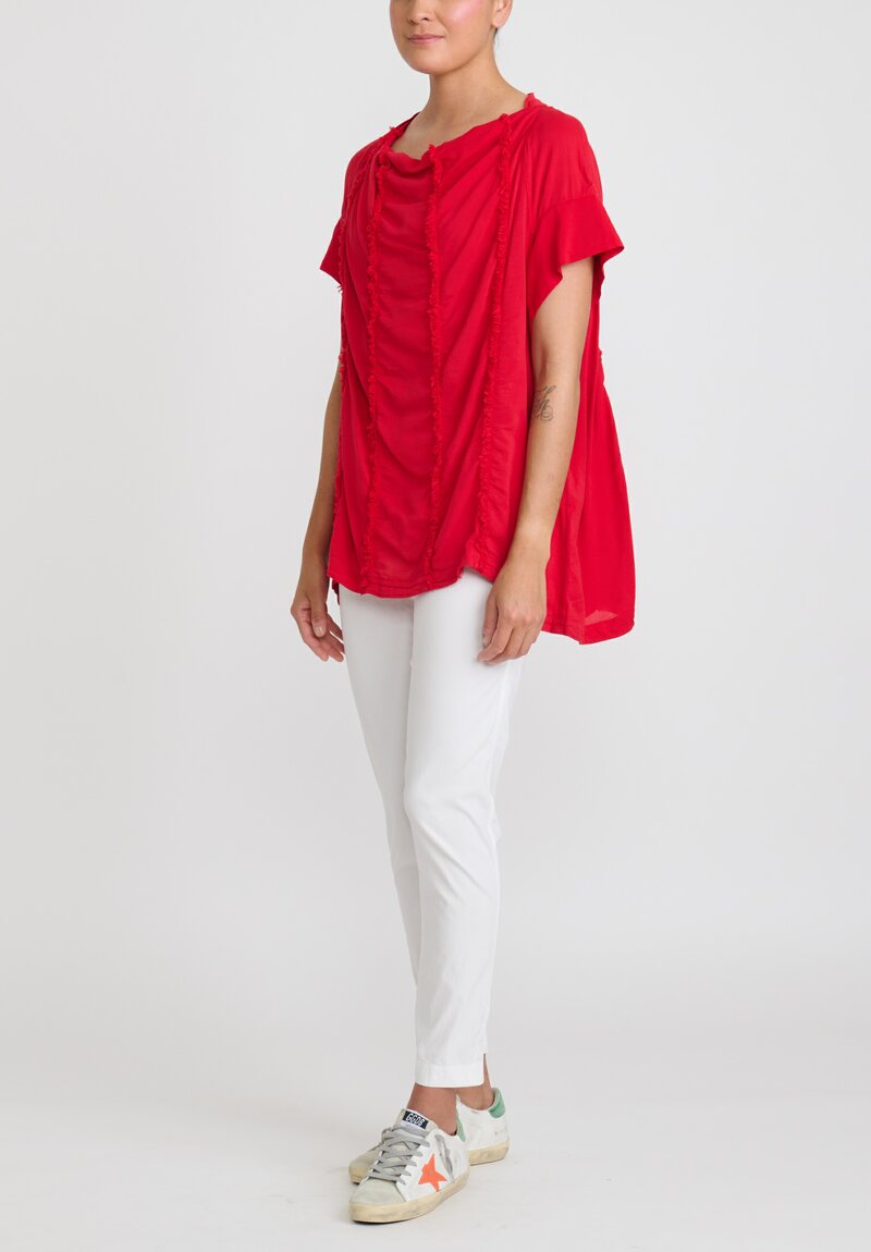 Rundholz Dip Frayed Seam Top in Red	