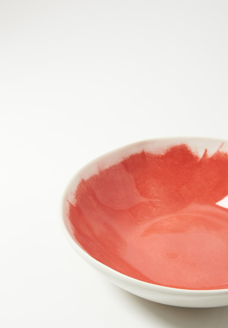 Stamperia Bertozzi Handmade Porcelain Brush Interior Shallow Bowl Rosso Red	