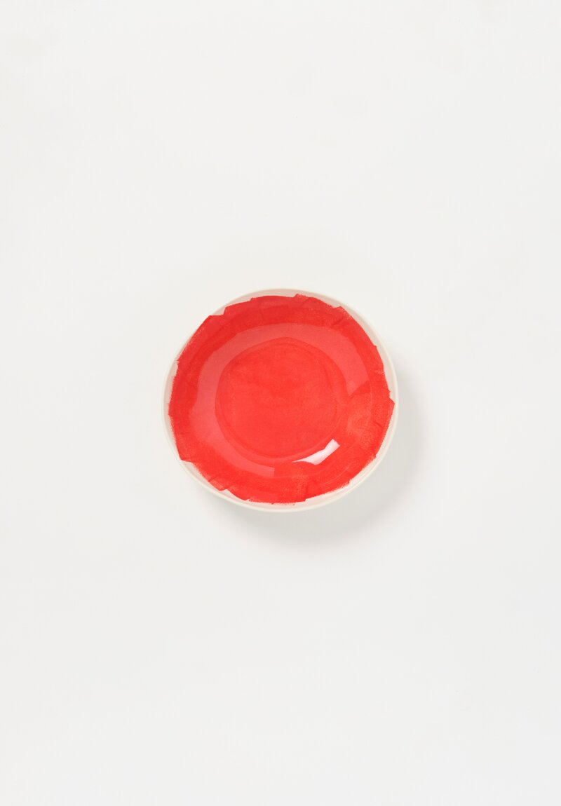 Stamperia Bertozzi Handmade Porcelain Brush Interior Shallow Bowl Rosso Red	