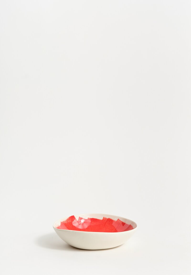 Stamperia Bertozzi Handmade Porcelain Brush Interior Shallow Bowl Rosso Red	