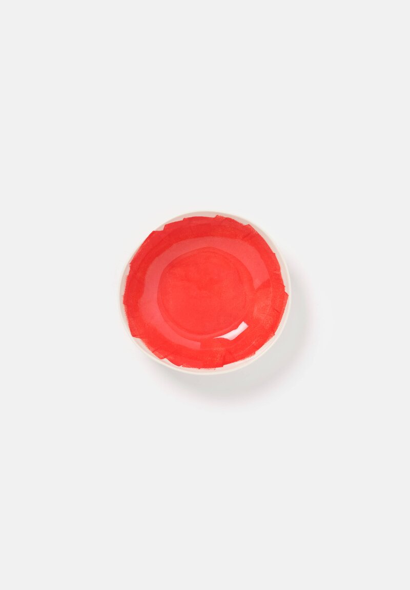 Stamperia Bertozzi Handmade Porcelain Brush Interior Shallow Bowl Rosso Red	