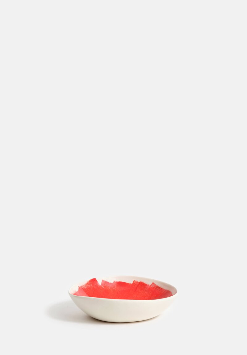 Stamperia Bertozzi Handmade Porcelain Brush Interior Shallow Bowl Rosso Red	