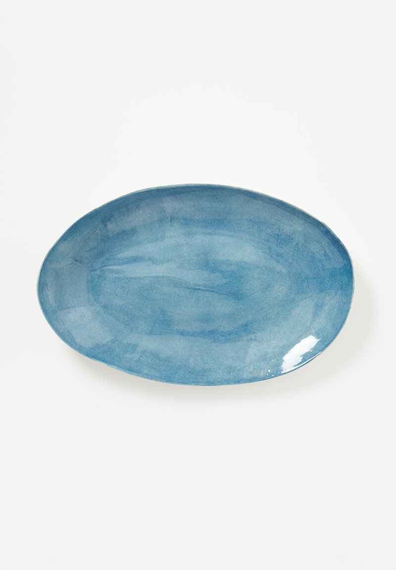 Stamperia Bertozzi Handmade Porcelain Medium Oval Barchetta Plate Azzurro Blue	