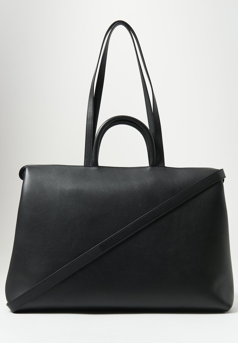 Marsell Wide Leather Orizzontale Tote Bag Black	