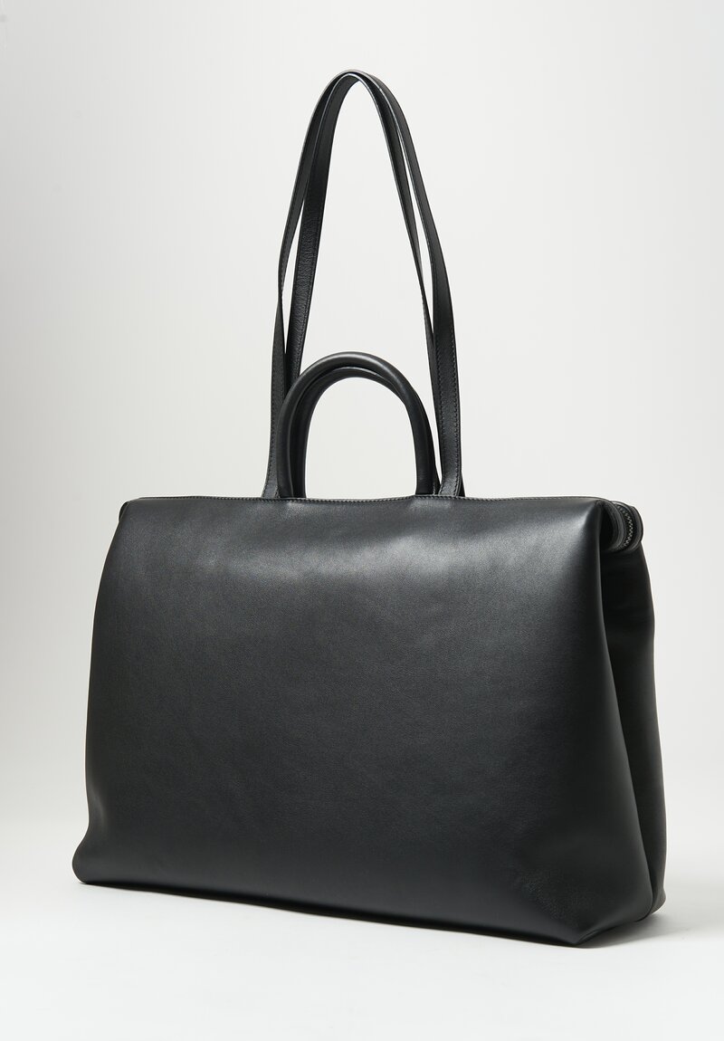 Marsell Wide Leather Orizzontale Tote Bag Black	