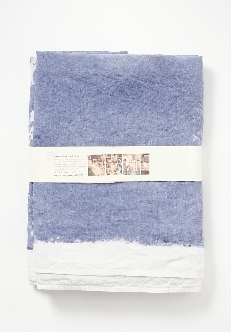 Stamperia Bertozzi Handmade Linen Large Printed Tablecloth Pratoline Avio Blue	
