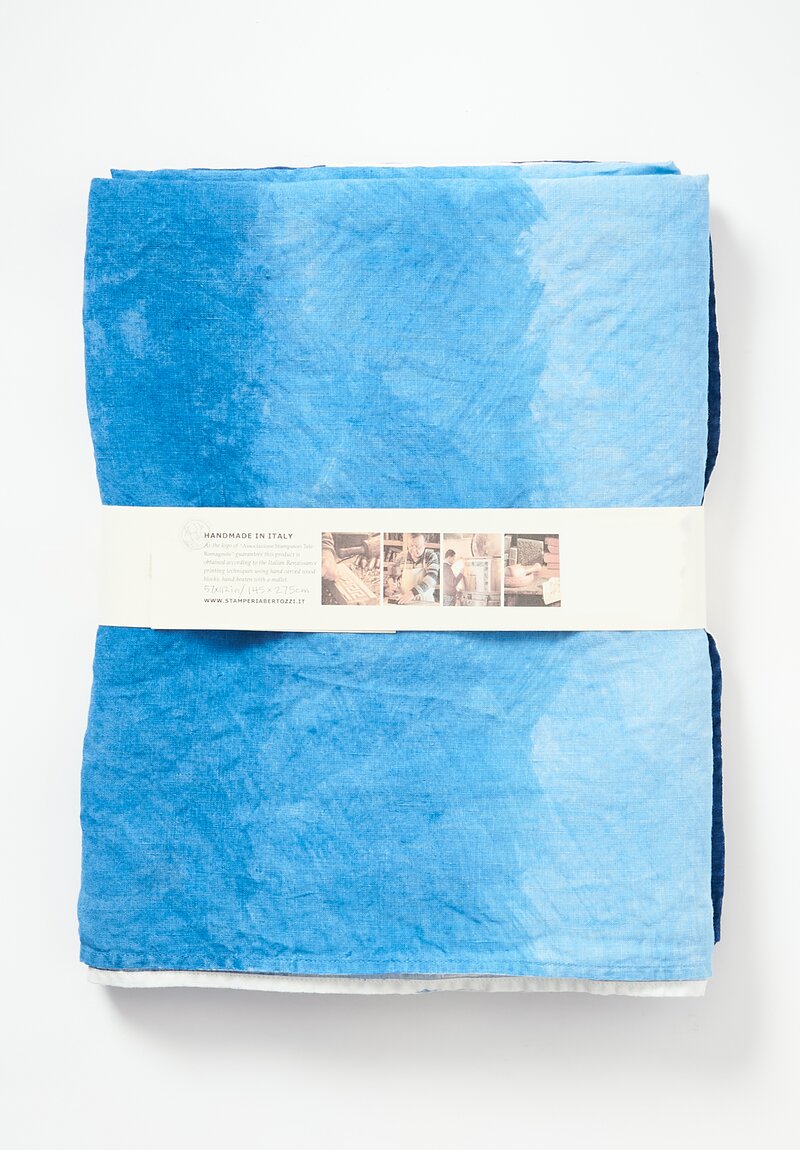 Stamperia Bertozzi Handmade Linen Large Printed Tablecloth Sfumato Blue	