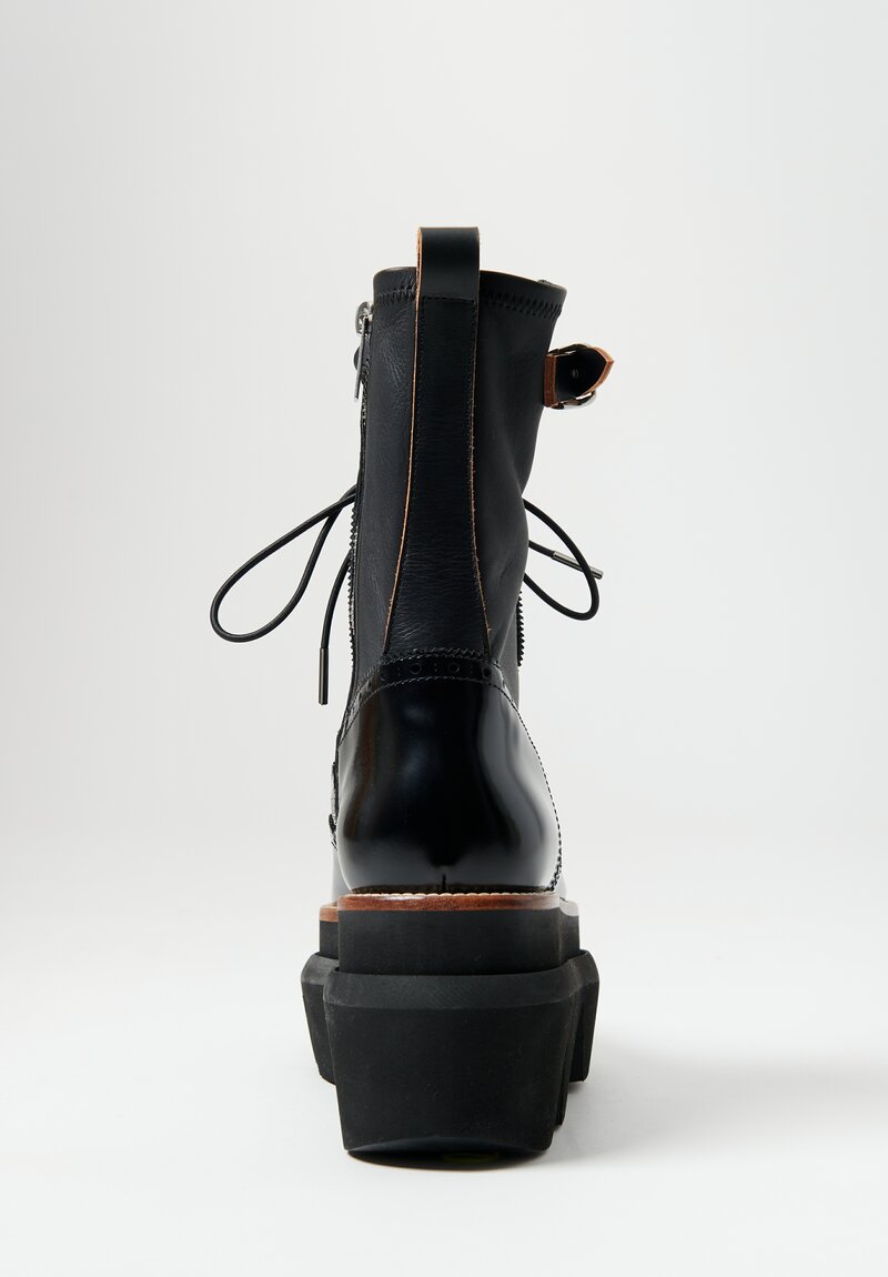 Sacai Leather Wingtip Engineer Sock Boot in Black | Santa Fe Dry