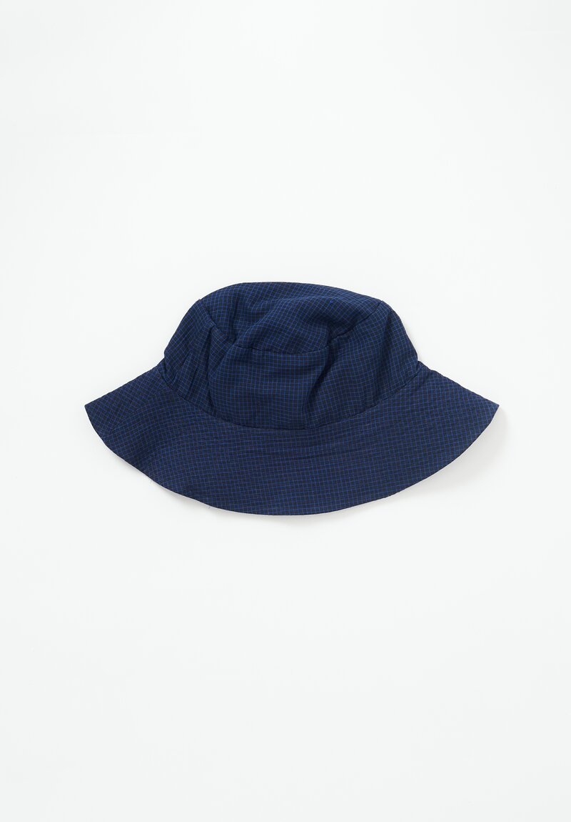 Injiri Cotton Twill Reversible Bucket Hat in Navy Blue Check