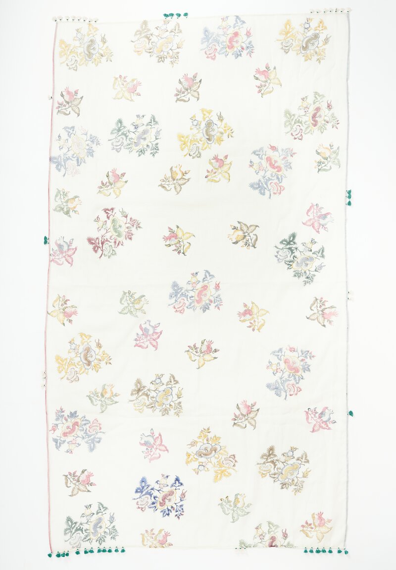 Injiri Silk and Cotton Botanical Scarf in Ivory Multicolor	