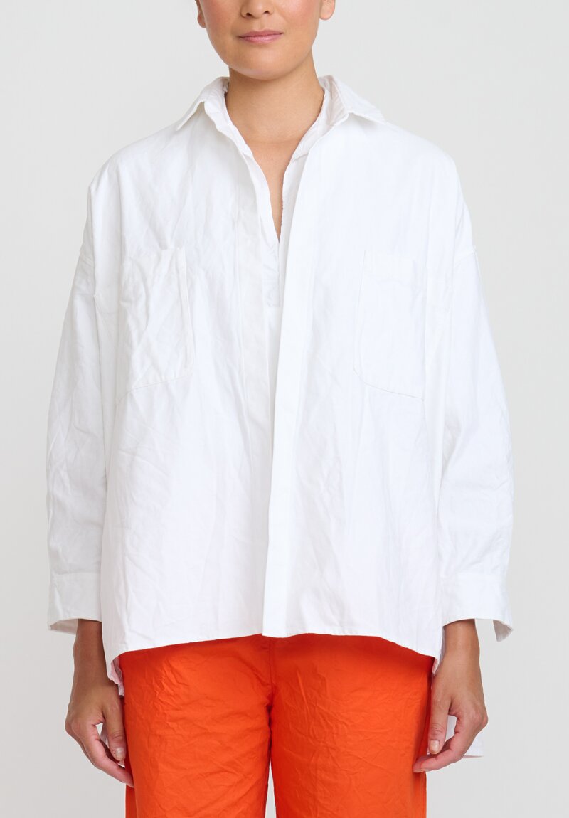 Daniela Gregis Washed Cotton Twill Oversized Jacket in Bianco White	