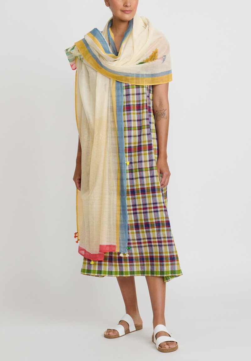 Injiri Cotton Madras Rasa A-Line Slip Dress in Green & Blue Plaid	