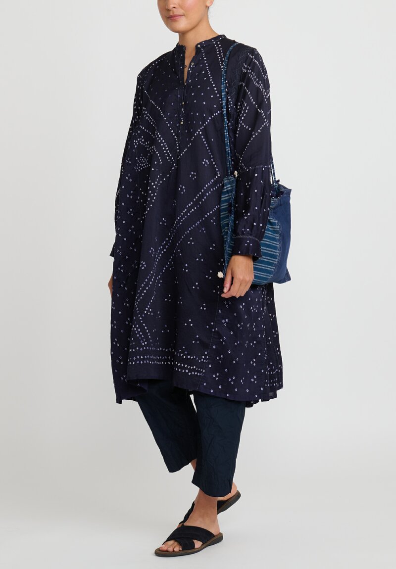 Injiri Cotton Bandhani Indigo Rasa Dress in Blue	