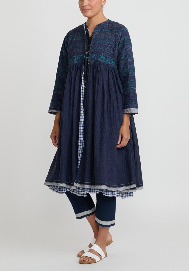 Injiri Cotton Embroidered Core Jacket in Black & Blue	