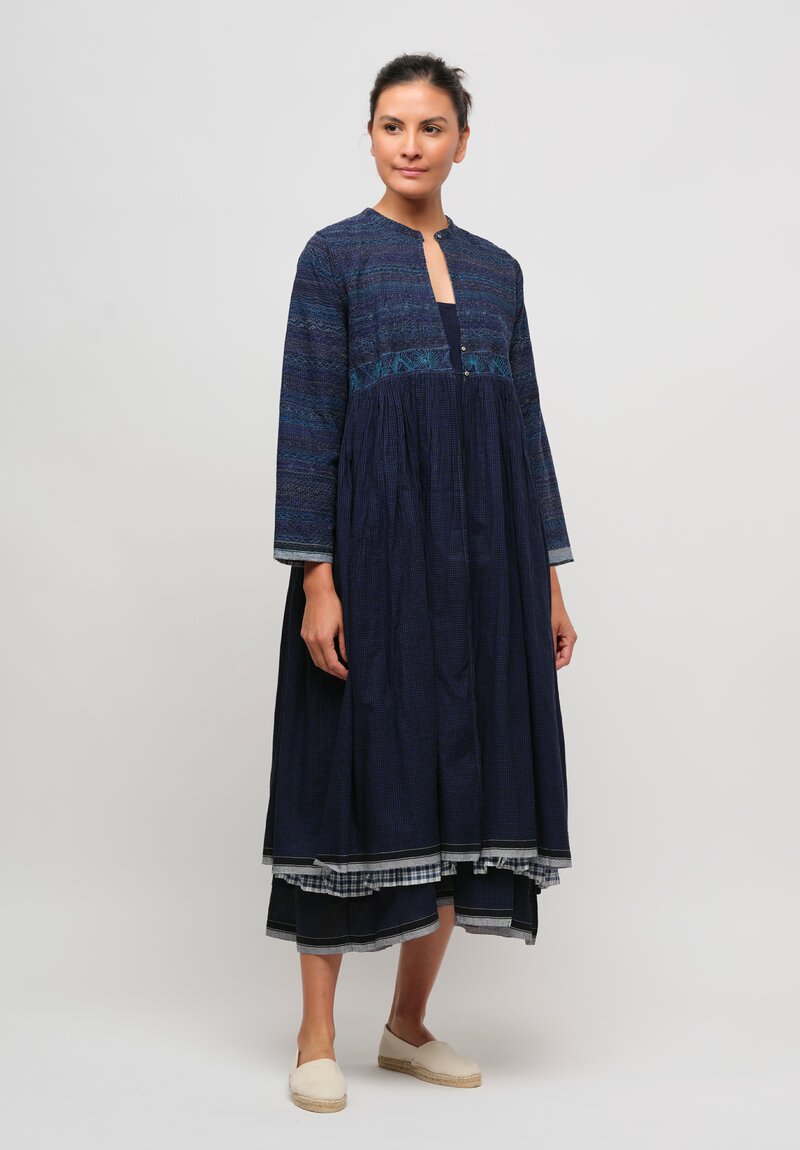 Injiri Cotton Embroidered Core Coat Dress in Black & Blue	