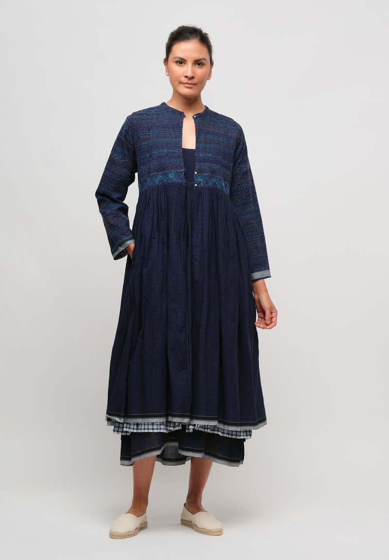 Injiri Cotton Embroidered Core Coat Dress in Black & Blue	