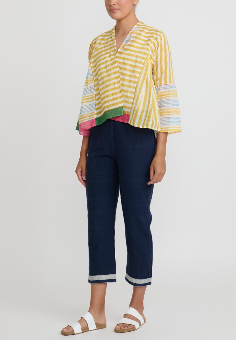 Injiri Cotton Lightweight Rasa Jacket in Yellow & White Stripe