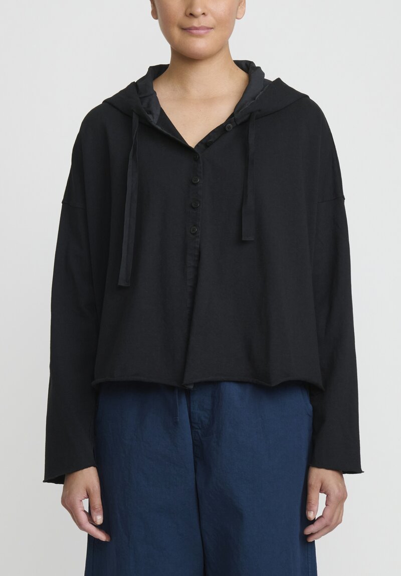 Album Di Famiglia Cotton Short Hooded HC Cardigan in Black	