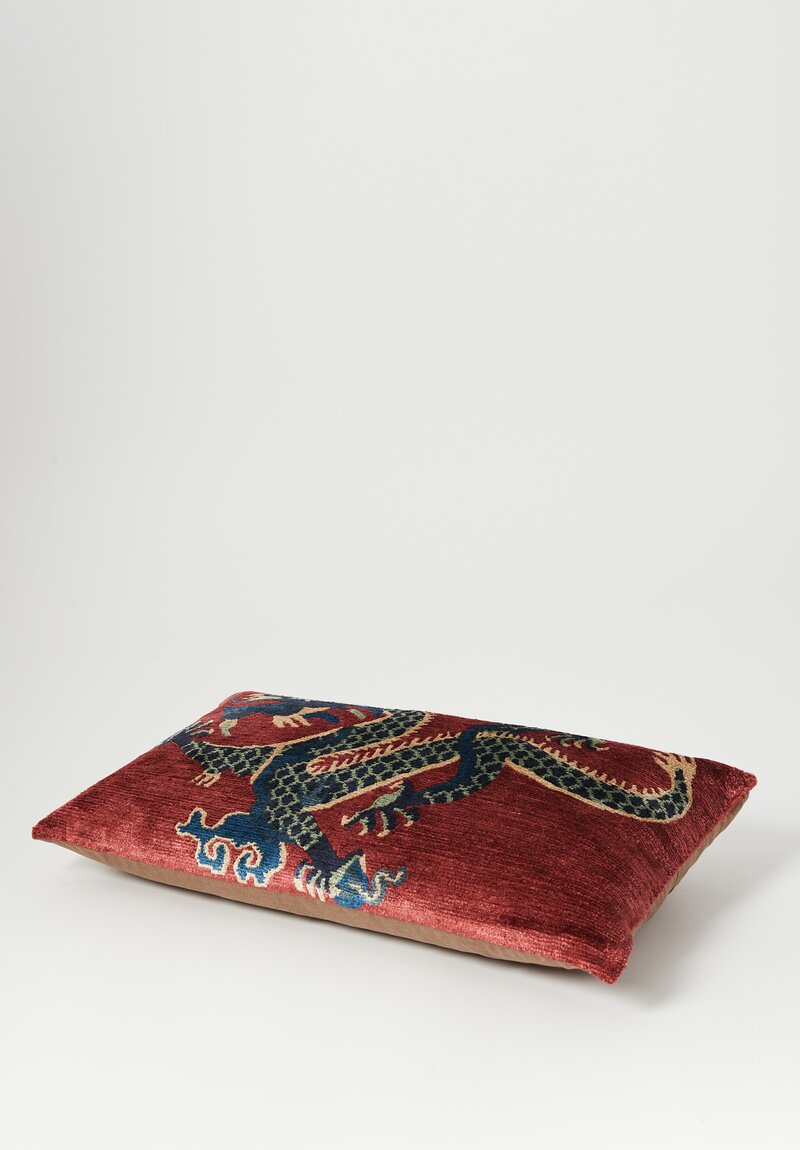 Tibet Home Bamboo Silk Hand Knotted Lumbar Pillow Dragon Red L	