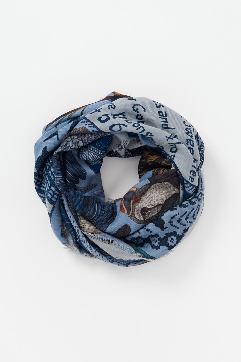 Sabina Savage Cashmere The Birds of Innocence Scarf in Blueberry Blue	