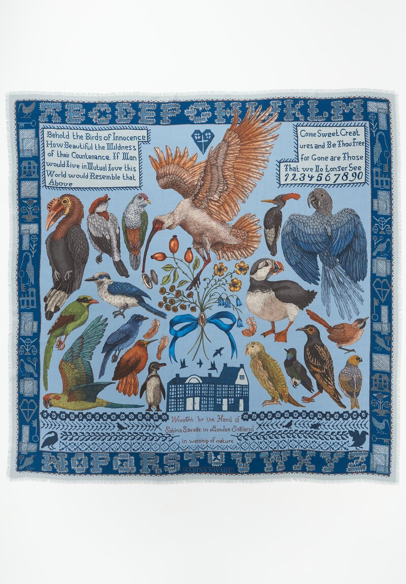 Sabina Savage Wool & Silk The Birds of Innocence Scarf Blueberry Blue	