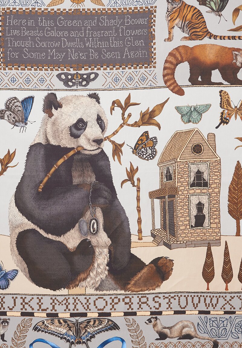 Sabina Savage Silk Twill The Butterfly Panda Scarf in Silver & Smoke Grey	