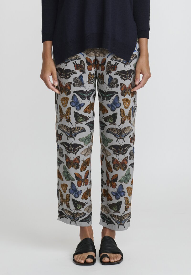 Sabina Savage Silk Twill The Butterfly Panda Lounge Pants in Silver & Smoke Grey	