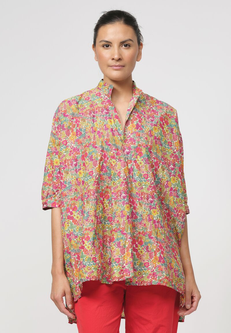 Daniela Gregis Washed Cotton Kora Top in Green & Red Floral	