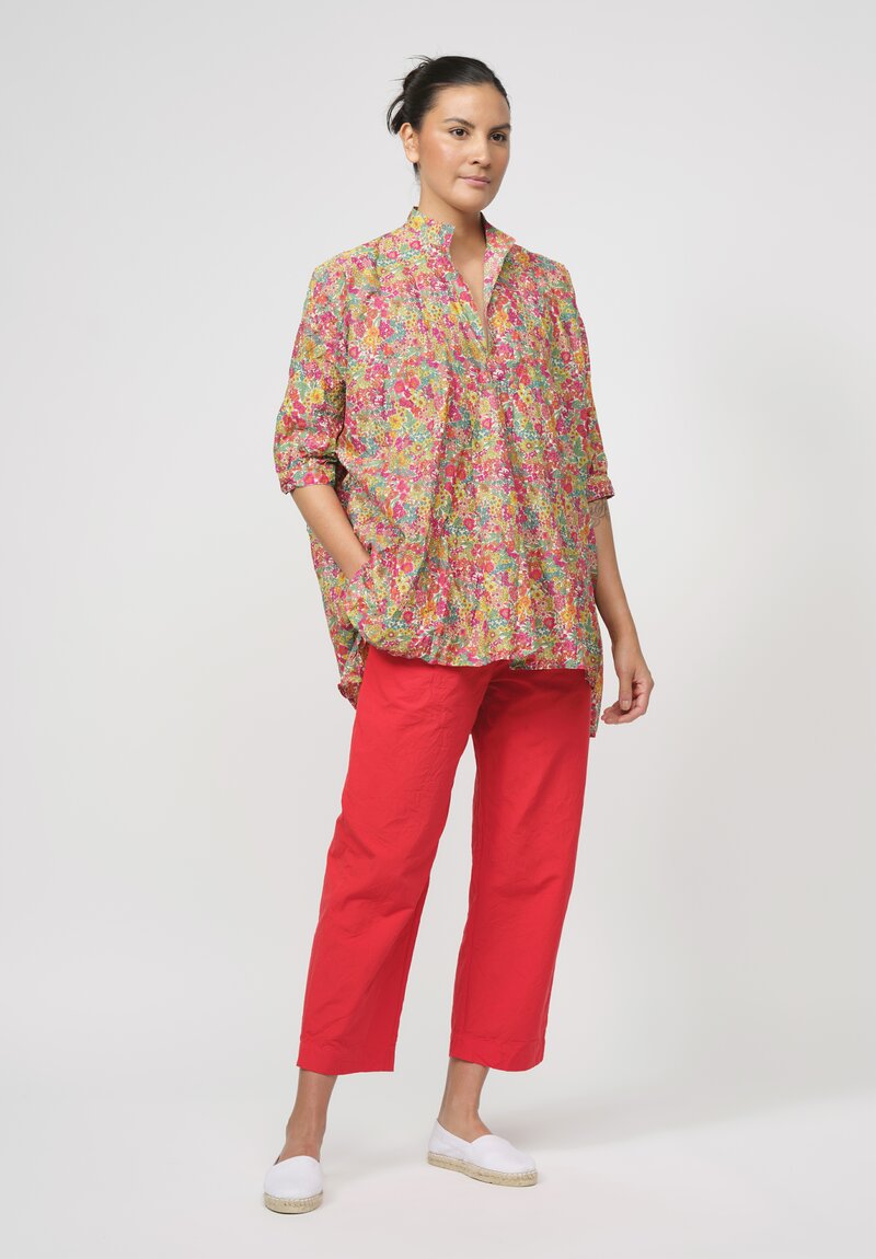 Daniela Gregis Washed Cotton Kora Top in Green & Red Floral	