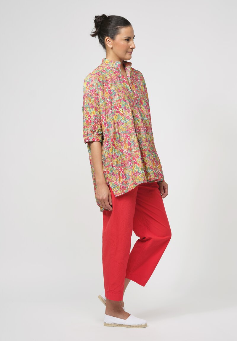 Daniela Gregis Washed Cotton Kora Top in Green & Red Floral	