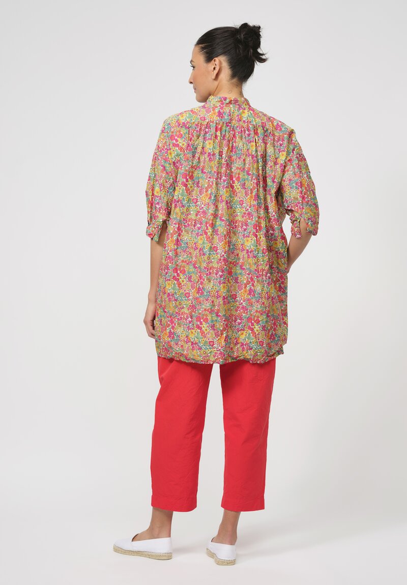 Daniela Gregis Washed Cotton Kora Top in Green & Red Floral	