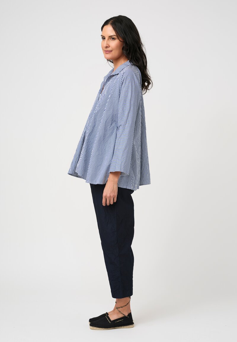 Daniela Gregis Washed Cotton Sigaretta Elastico Pants in Navy Blue