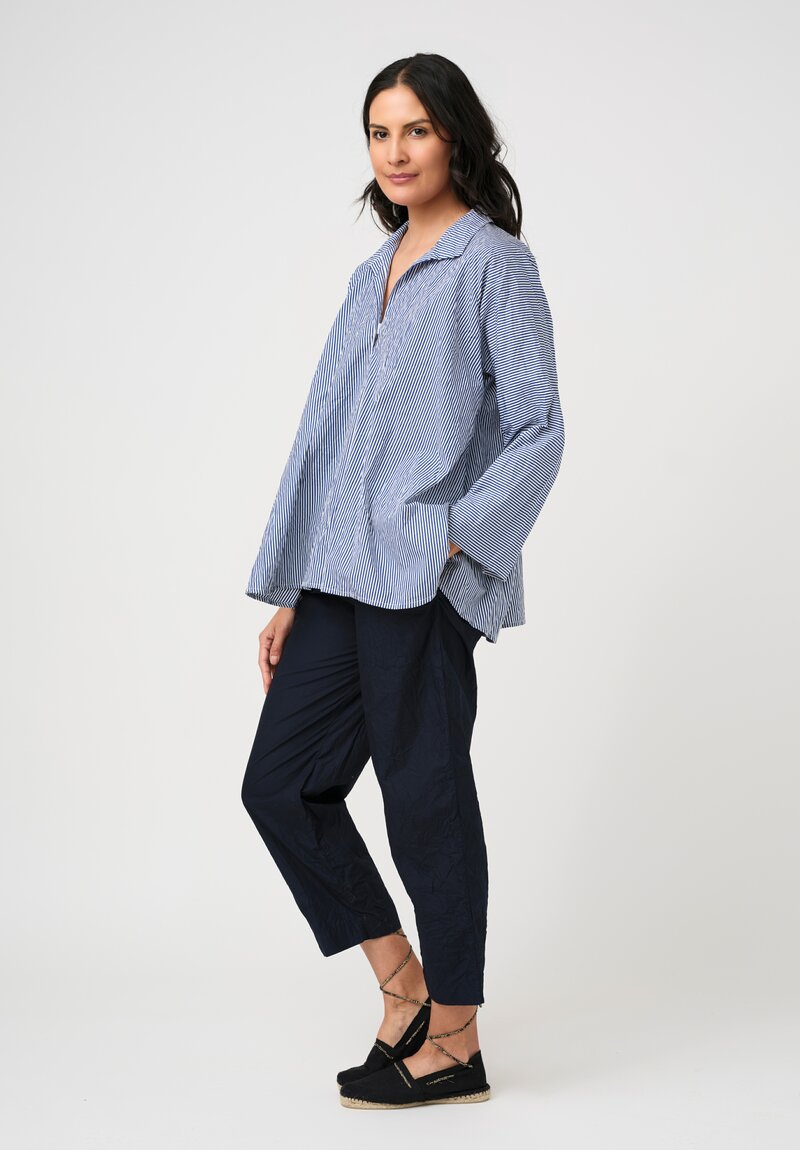 Daniela Gregis Washed Cotton Sigaretta Elastico Pants in Navy Blue
