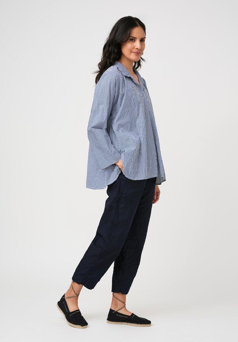 Daniela Gregis Washed Cotton Sigaretta Elastico Pants in Navy Blue