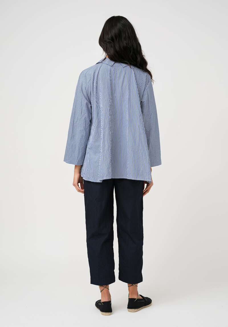 Daniela Gregis Washed Cotton Sigaretta Elastico Pants in Navy Blue