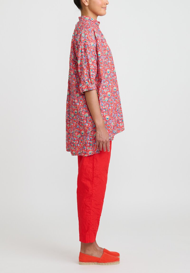 Daniela Gregis Light Weight Washed Cotton Sigaretta Elastico Pants in Rosso Red	