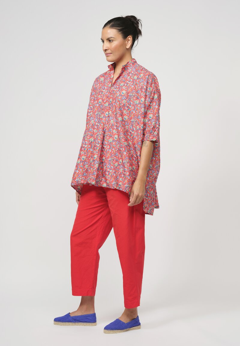 Daniela Gregis Washed Cotton Kora Top in Red Multicolor Floral	