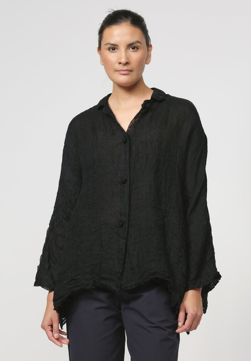 Daniela Gregis Washed Linen Luglio Rosella Jacket in Nero Black	