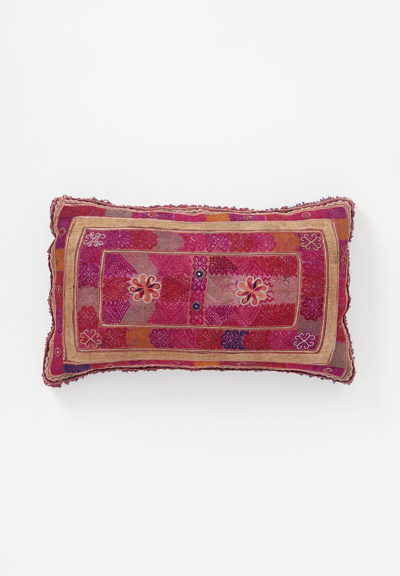 Antique Thar Silk Embroidered Lumbar Pillow	