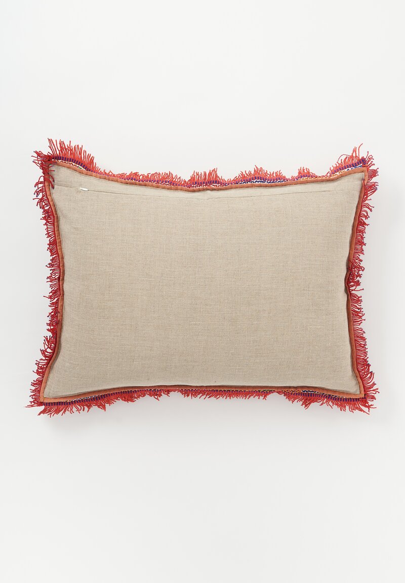 Antique Thar Silk Embroidered Lumbar Pillow in Pink, Orange