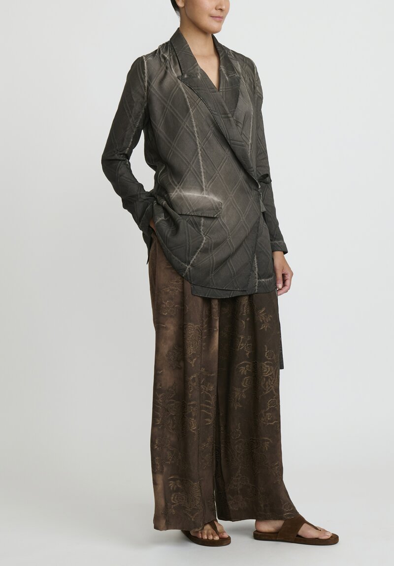 Uma Wang Silk Khloe Jacket in Grey Brown Check	